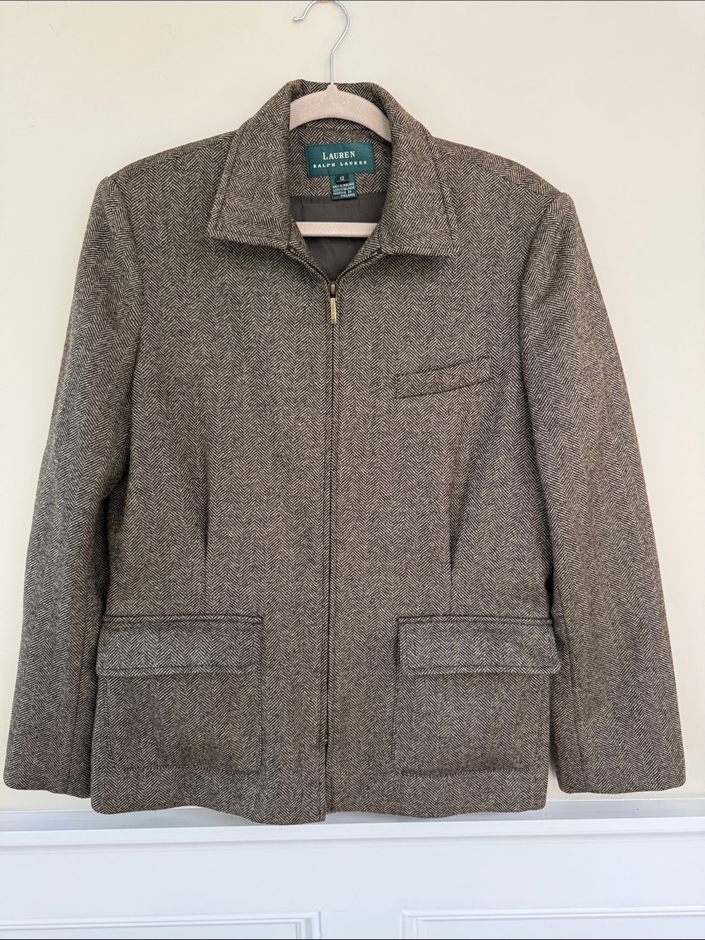 Lauren Ralph Lauren 100% wool Herringbone full Zip Jacket